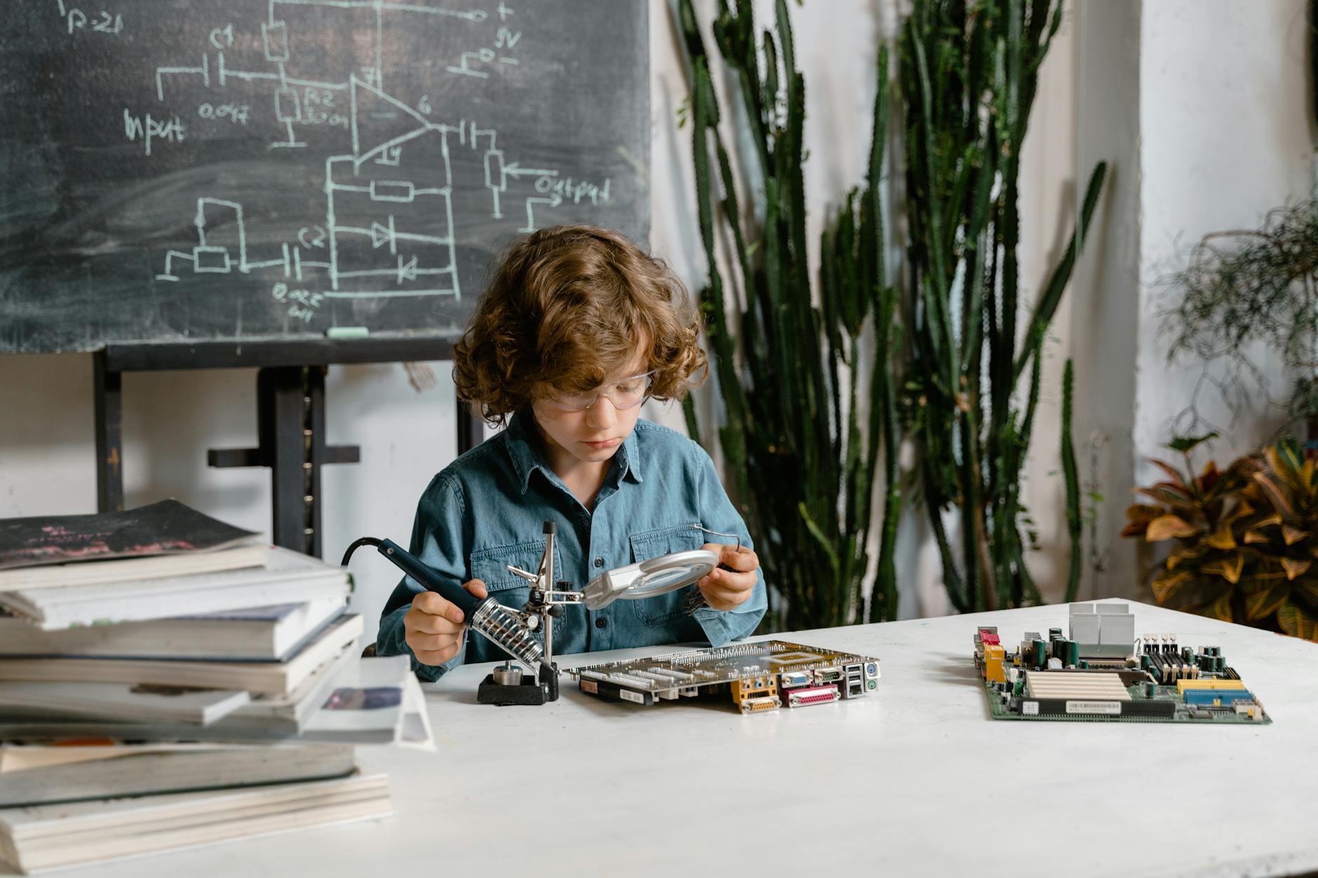 a smart boy doing a science experiment